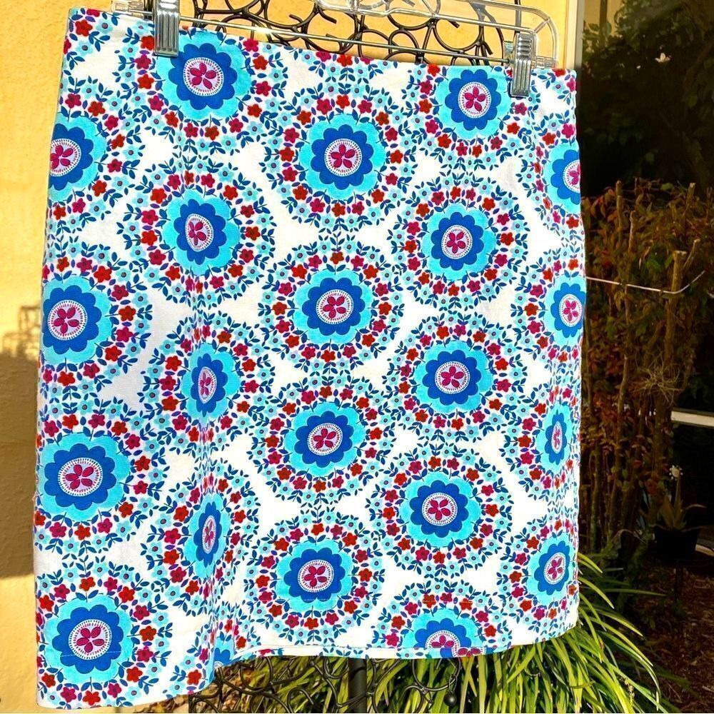 NEW RED/WHITE/BLUE FLORAL GEOMETRIC PRINT LINED SKIRT BY TALBOTS 8